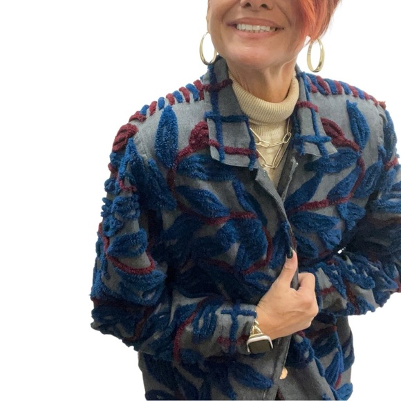 Vintage Stephanie Thomas Sports Textured Embroidered Boho Artsy Leaf Jacket - Picture 3 of 14